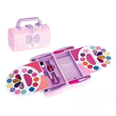 Imagem de Maleta de Maquiagem infantil Kit Paleta de Sombras e Gloss, Rosa e Lilás, com Estojo Decorado