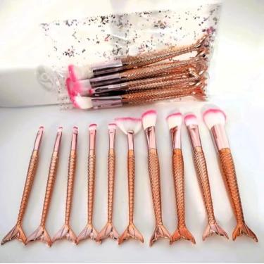 Imagem de Kit de Pincéis para Maquiagem Sereia, 10 Peças (Rosê)