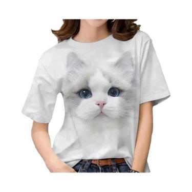 Imagem de Camiseta Feminina Plus Size com Estampa 3D de Gato Kawaii - Estilo Har