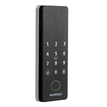 Imagem de Fechadura Digital Iris Plus sobrepor para Porta de Vidro Preto Fosco Aliança