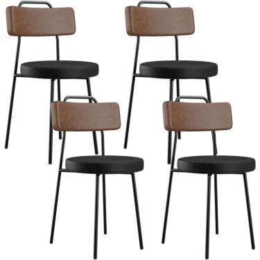 Imagem de Kit 04 Cadeiras Decorativas Estofada Para Sala Jantar Barcelona L02 Couríssimo Marrom Preto - Lyam