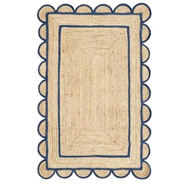 Imagem de Gautam International Tapete de área boêmia de juta com padrão recortado (1,2 x 1,8 m, azul-