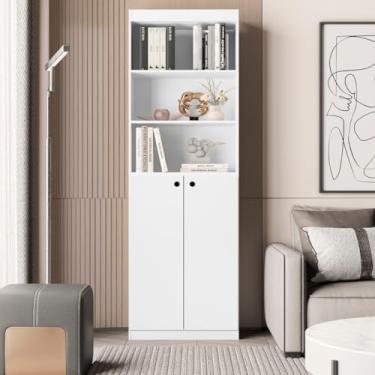 Imagem de Armário Organizador com 5 Prateleiras e 2 Portas Luxo | Estante Multiuso para Quarto, Escritório e Sala (Branco)