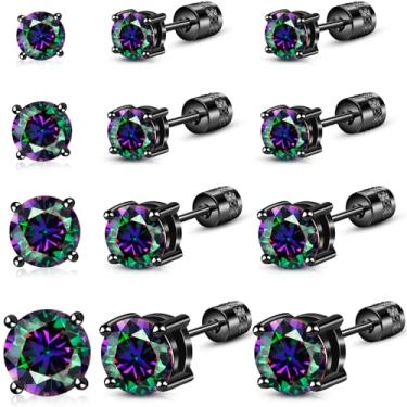 Imagem de ONESING 4/6 pares de brincos masculinos de aço inoxidável hipoalergênicos de zircônia cúbica para vários piercings, CZ 3/4/5/6mm, Aço inoxidável, Sem Pedra Preciosa