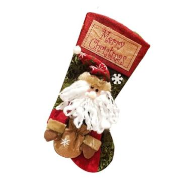 Imagem de Meias de Natal personalizadas feitas à mão para pendurar no Natal, saco de presente para decorações de férias, lembrancinhas de festa, decoração de árvore, poliéster, tecido não tecido 90 g (Santa)