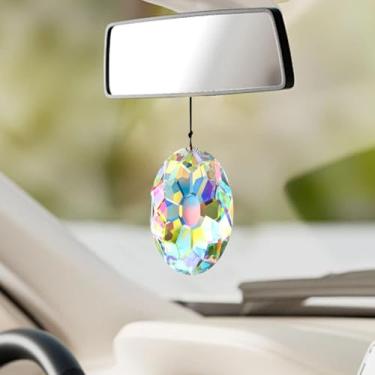 Imagem de 1 pacote com enfeite de prisma de cristal para pendurar apanhador de luz de janela oval facetado, pingente refletivo de luz solar decorativo para jardim doméstico, 9,5 cm