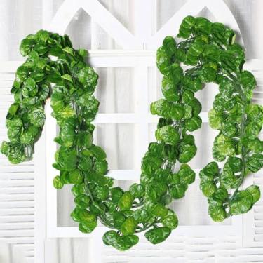 Imagem de 5 peças de plantas artificiais falsas folhas de hera penduradas guirlanda de videira verde folhas de seda plantas de parede decoração de festa de casamento faça você mesmo, 2 m (verde1)