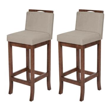 Imagem de Kit 2 Banquetas Alta com Encosto Turim Madeira Capuccino Suede CCS