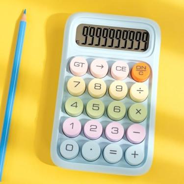 Imagem de Calculadora de interruptor mecânico, calculadora básica de mesa de 10 dígitos, visor LCD grande e botões grandes, lindas calculadoras pequenas, presente para estudantes e professores (azul, 15 x 9,5