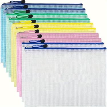 Imagem de Bolsa de malha com zíper A4-34,3 x 24 cm Bolsas de plástico com zíper para organização - Sacos de documentos com zíper - Bolsa com zíper tamanho carta 10 peças