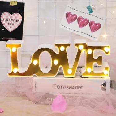 Imagem de Letreiro de luzes LED para luz noturna casamento festa de aniversário alimentado por bateria lâmpada de Natal barra doméstica (Tie-Gold, 31 x 10,8 x 4 cm)