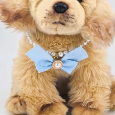 Imagem de Coleira ajustável para animais de estimação com detalhe de pérola, colar elegante para gatos e cães pequenos, ideal para caminhadas diárias, festas de animais de estimação, ocasiões festivas