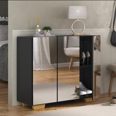 Imagem de Sapateira Com Espelho 3 Portas Nina Mp6023 Preta Natural