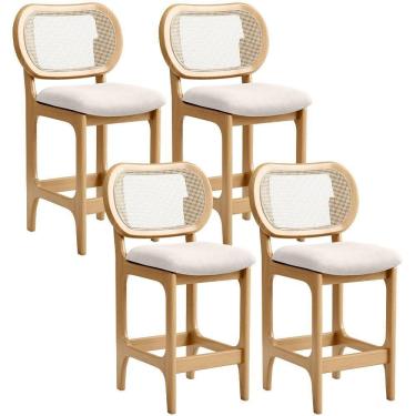 Imagem de Kit 4 Banquetas Baixa Bar Cozinha Sala De Jantar Betta L02 Mel Tela Linho Cru - Lyam Decor