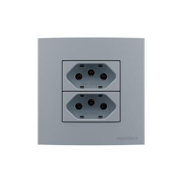 Imagem de Placa Para Móveis 80x80 Com Tomada Dupla Margirius Sleek Colors 2p+t 20a Cinza Cinza
