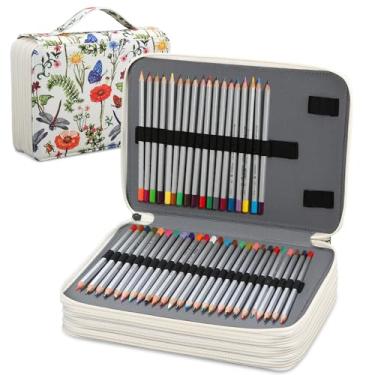 Imagem de Estojo Organizador Portátil Colorido, Possui Quatro Compartimentos com Fecho e 200 Slots Elásticos para Canetas, para Lápis de Aquarela Prismacolor, Lápis de Cor Crayola, Lápis Marco