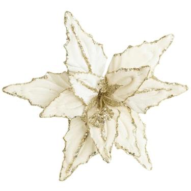 Imagem de IEUDNS Decoração de flores de Natal, enfeite de simulação de guirlanda, centro de mesa de Natal, flor, Ouro Branco