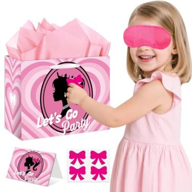 Imagem de HSKMAKE Bolsa de presente rosa Let's Go Party - Decorações de despedida de solteira para meninas com cartão de felicitações e papel de seda, lembrancinhas de chá de noiva de princesa, artigos de festa