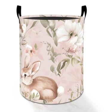 Imagem de Cesto de roupa suja floral fofo coelhinho para meninos, meninas, crianças e adultos, caixa de armazenamento de roupas Oxford dobrável à prova d'água, organizador de coelho para quarto, banheiro