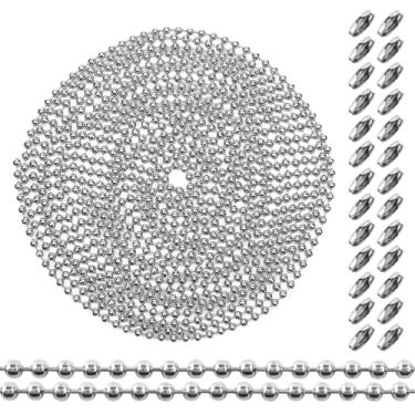 Imagem de TOAOB Corrente de contas de aço inoxidável de 19,6 metros com contas de 2,4 mm com 20 peças de fechos de conectores correspondentes para fazer joias, colar, chaveiro, etiqueta de cachorro