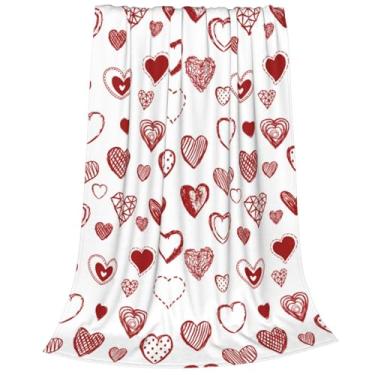 Imagem de Cobertor de coração vermelho de Dia dos Namorados, cobertor de lã leve antibolinhas, presentes de aniversário de casamento para esposa, namorada, cobertores macios para cama, sofá, cadeira, 101 x 127