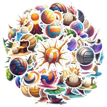 Imagem de 35 peças de adesivos criativos divertidos esportivos de vôlei de brinquedo PVC adesivos criativos de papelaria para notebook, bagagem, celular, copo, guitarra, faça você mesmo, bicicleta, skate