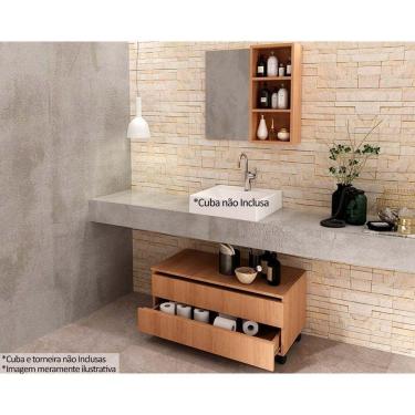 Imagem de Conjunto De Banheiro Balcão C- Rodizios Bn3603 S- Cuba 80cm E Armário C- Espelho Bn3609 Amêndoa - Tecno Mobili