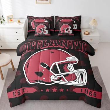 Imagem de Erosebridal Jogo de cama de casal com 7 peças, jogo de rúgbi, para crianças e adultos, jogos de futebol americano, edredom e lençol esportivo (Atlanta)