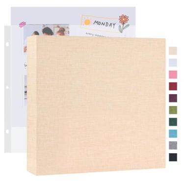 Imagem de Mublalbum Álbum de fotos de 30 x 30 cm, grande, 3 anéis, faça você mesmo, com 20 capas de plástico, 40 páginas, capa de linho, pasta para bebê, viagem, aniversário de casamento e projetos DIY (bege)