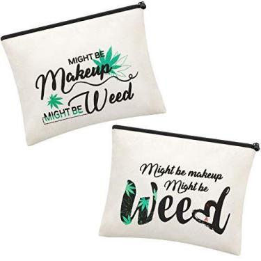 Imagem de Bolsa de maquiagem Weewooday Leaf de algodão e linho 25x19cm 2 peças