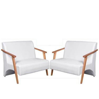 Imagem de Kit 2 Poltronas Namoradeira Venus Braço Madeira Maciça Tecido Sintético Unidecor Branco