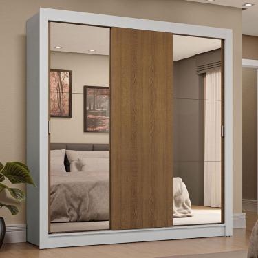 Imagem de Guarda-roupa Casal 3 Portas Correr 4 Gavetas Branco/Rústico