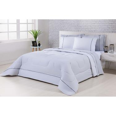 Imagem de Kit Edredom 100% Algodão Percal 150 Fios Dupla Face Casal + Jogo De Cama Gran Moratta 7 Peças - Cinza/Branco