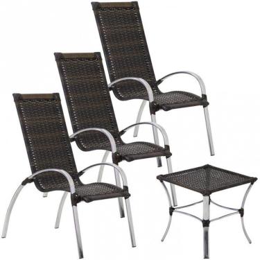 Imagem de Jogo 3 Cadeiras Mesa Alumínio P/ área Piscina E Jardim Trama Pedra Ferro