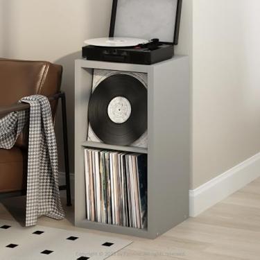 Imagem de Furinno Suporte para toca-discos em cubículo com armazenamento de vinil, 2 cubos 1,2 armazenamento de discos de vinil extra grosso, prateleira de mídia aberta para CD DVD Blueray Game Disc, para sala