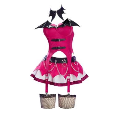 Imagem de MEOWCOS Conjunto de espartilho feminino e saia de cetim cristal punk curto gótico com meias de luvas