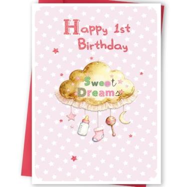 Imagem de FANCYLUCKY Happy 1st Birthday Card Girl, Lovely Bday Gifts for 1 1 Year Old Girl Her, Decorações de Primeiro Aniversário para Filha, Neta e Sobrinha