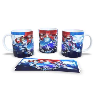 Imagem de Caneca de Cerâmica com Estampa Natalina, Decoração Dourada com Bolas e Estrelas, 300ml (15)