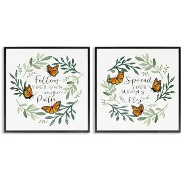 Imagem de Stupell Industries Spread Your Wings and Follow Path Conjunto de arte giclée emoldurado cinza de 2 peças, design de Elizabeth Tyndall, 43 x 43 cm