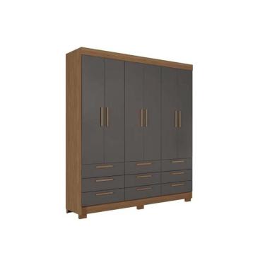 Imagem de Guarda Roupa Casal 6 Portas E 9 Gavetas C/ Pés Colombo 6.9 Jatobá/grafite - Santos Andirá