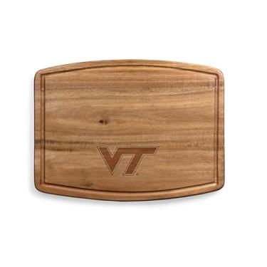 Imagem de PICNIC TIME NCAA Virginia Tech Hokies Ovale Tábua de corte de acácia, conjunto de tábua de charcutaria com ranhura de suco para derramamentos, prato de servir de madeira, (madeira de acácia)