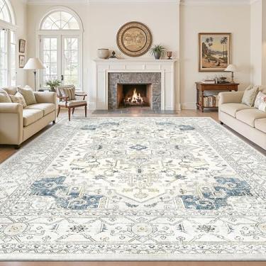 Imagem de Tapetes para sala de estar, 25 x 35 cm, lavável e resistente a manchas, tapetes macios vintage para quarto com suporte antiderrapante, decoração de casa interna (25 x 35 cm, bege azul)