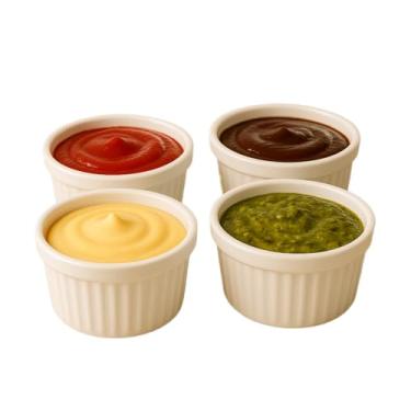 Imagem de Petisqueira Redonda Para Frios Queijo Com Molheira Ramekin e Garfinho Inox Cabo Madeira para Petisco(4 Molheiras)