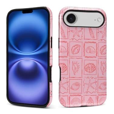 Imagem de Flivro Capa para iPhone 17 Air, capa rígida de policarbonato e amortecedor interno de silicone, antiarranhões, à prova de choque, design fino, conchas do mar rosa verão