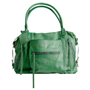 Imagem de Bolsa feminina grande de couro vegano Hobo 21L com alça ajustável, Verde