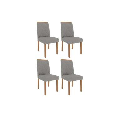 Imagem de Cadeira Sala De Jantar Fernanda Wood Kit 4 Un Carvalho-linho Grafite - Cimol