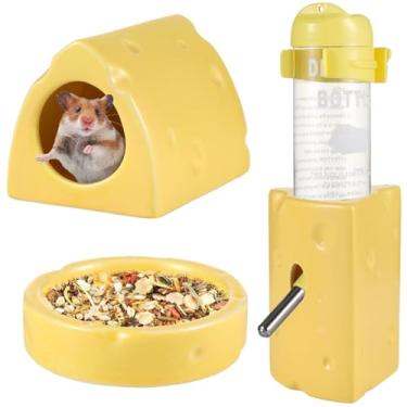 Imagem de Conjunto de esconderijo de hamster de cerâmica de 3 peças, inclui ninho em forma de pão cremoso, prato de comida e alimentador de bebidas, casas pequenas para animais de estimação