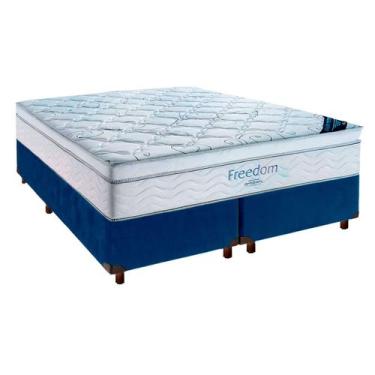Imagem de Cama Box Azul + Colchão Queen Freedom Ortobom