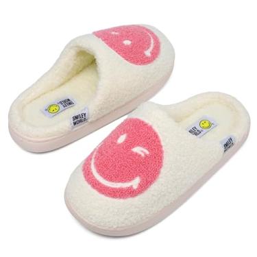 Imagem de Pantufas infantis de pelúcia para meninos e meninas, sola de borracha antiderrapante, para uso interno e externo, Rosa, branco, 30-31
