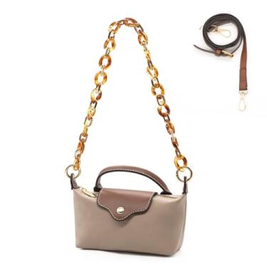 Imagem de Long Keeper Mini bolsa transversal feminina pequena de nylon colorida bolsa de ombro com alça superior bolsa clutch para telefone, Cáqui (com alça de acrílico), Mini bolsa casual de nylon com alça de